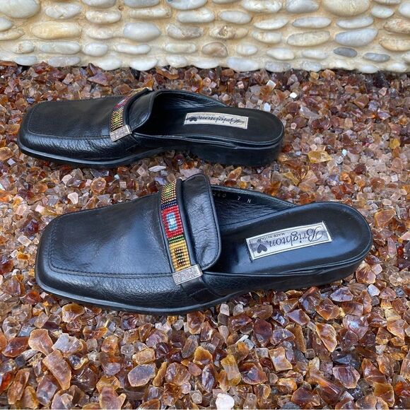 Brighton Lucy Black Lucy Slip On Loafers w/Western Beaded Strap. Size 7N Boho - Picture 4 of 9